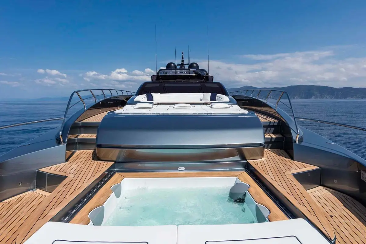 Riva 110, aft deck — Ibiza Yachts Hire, Ibiza. Riva 110 — 33m